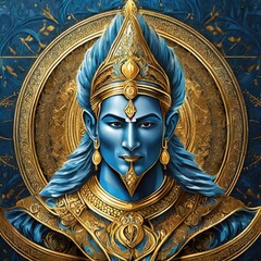 Elegant Lord Rama Logo Design in Blue and Gold