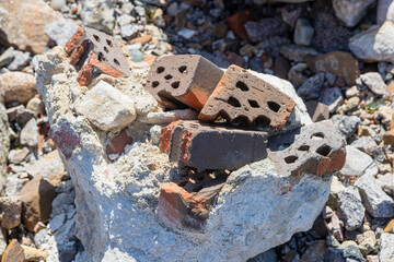 Cement cube shape block made from cement and red bricks - Island of Denmark Bornholm