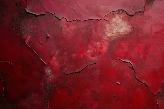 dark red vintage concrete wall with rough brush strokes and plaster, Generative AI