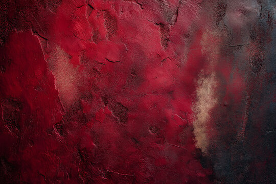 dark red vintage concrete wall with rough brush strokes and plaster, Generative AI