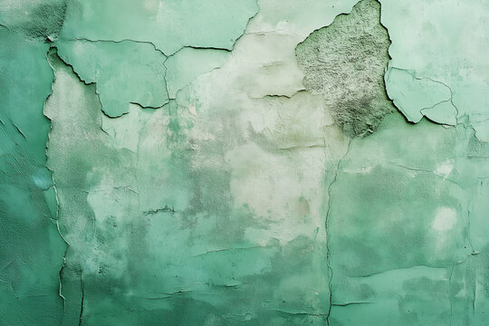 light green vintage concrete wall with rough brush strokes and plaster, featuring a grungy, textured surface ideal for design. Generative AI