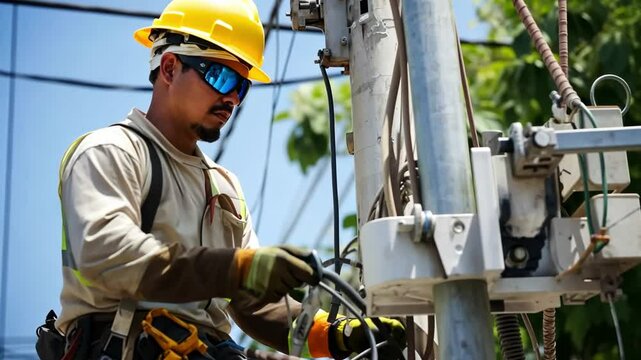 electrician worker working on an utility pole