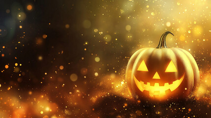 Gold Halloween background with pumpkin and fire. Abstract grunge wallpaper for design holiday party