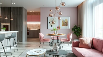 Cute modern interior with playful pink accents