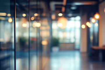 Abstract blurred office interior room. blurry working space with defocused effect. use for background or backdrop in business, Ai