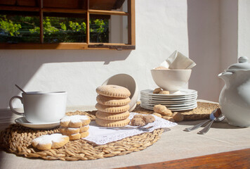 breakfast table with cookies and chocolate