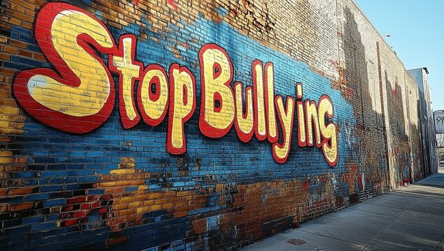 Vibrant street mural with anti-bullying message on urban wall