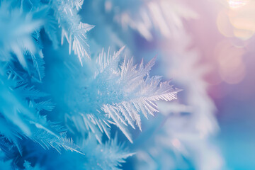 Beautiful background image of hoarfrost in nature close up
