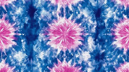 Vivid tie dye shibori pattern. Seamless bohemian batik design drawn by hand. Ink effect background. Modern batik tile wallpaper. Watercolor pattern for clothing, wallpaper, and fabric. Ethnic style.