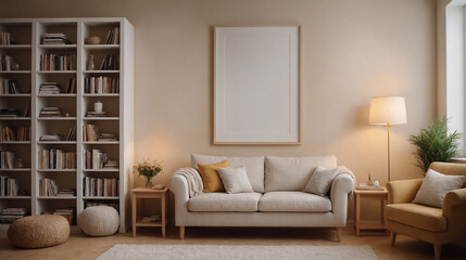 A concept image of a living room interior design mockup template, high-resolution living area with furniture 3d illustration interior rendering.