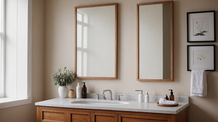 Closeup view of a bathroom interior design concept image, 3d illustration of interior design.