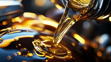 Oil from the motorcycle's engine flows out of the bottle.