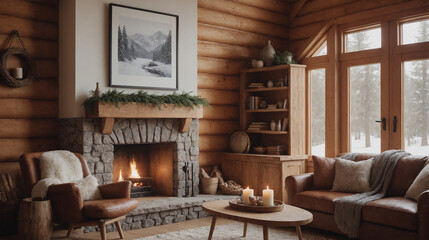 A wooden living room interior design mockup template, high-resolution living area with furniture 3d illustration interior rendering.