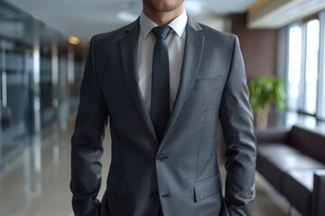 business  people and office concept   happy smiling businessman in dark grey suit