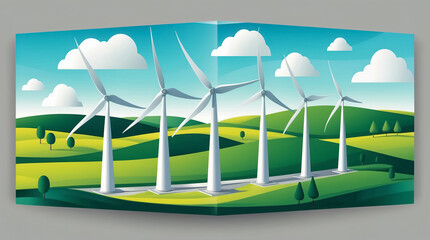 Fototapeta premium Wind farm, turbine in the field, green energy concept, flat illustration