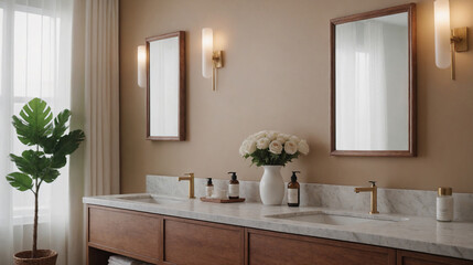 A bathroom interior design mockup template, high-resolution 3d illustration interior rendering.