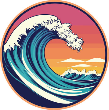 recommend clip art: Retro Style Wave in a Circle Vector Illustration