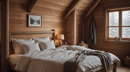 A concept image of a wooden bedroom interior design mockup template, high-resolution 3d illustration interior rendering.