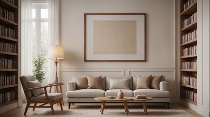 Fototapeta premium A concept image of a living room interior design mockup template, high-resolution living area with furniture 3d illustration interior rendering.