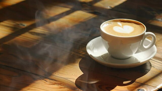 Flat white on the table moves with smoke around