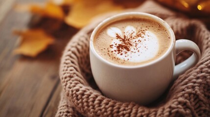 Cozy relaxing fall autumn coffee background