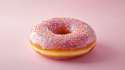 Donut with glazed coating and colorful sprinkles, soft and airy texture, professional food photograph