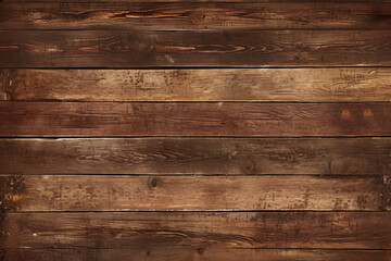 Obraz premium Rustic wooden planks with rich brown tones and natural textures create a warm and inviting surface ideal for showcasing food or setting the scene in photography