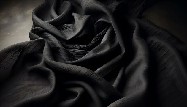 abstract background featuring a rich black linen fabric texture that conveys a sense of sophistication and elegance. the fabric is slightly wrinkled and draped