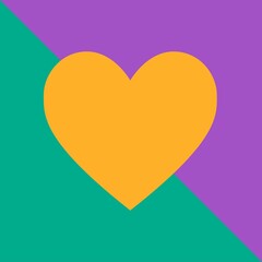 Three color combinations in a halftone design with a heart in the center (Sunny Orange, Bright Purple, Persian Green).
