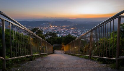 Fototapeta premium sunset with view on city. Generated image
