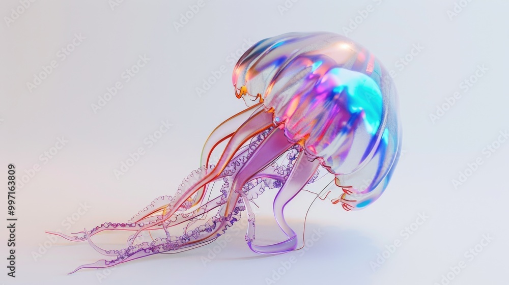 Aufkleber holo 3d shape in the form of a jellyfish. ai generative.