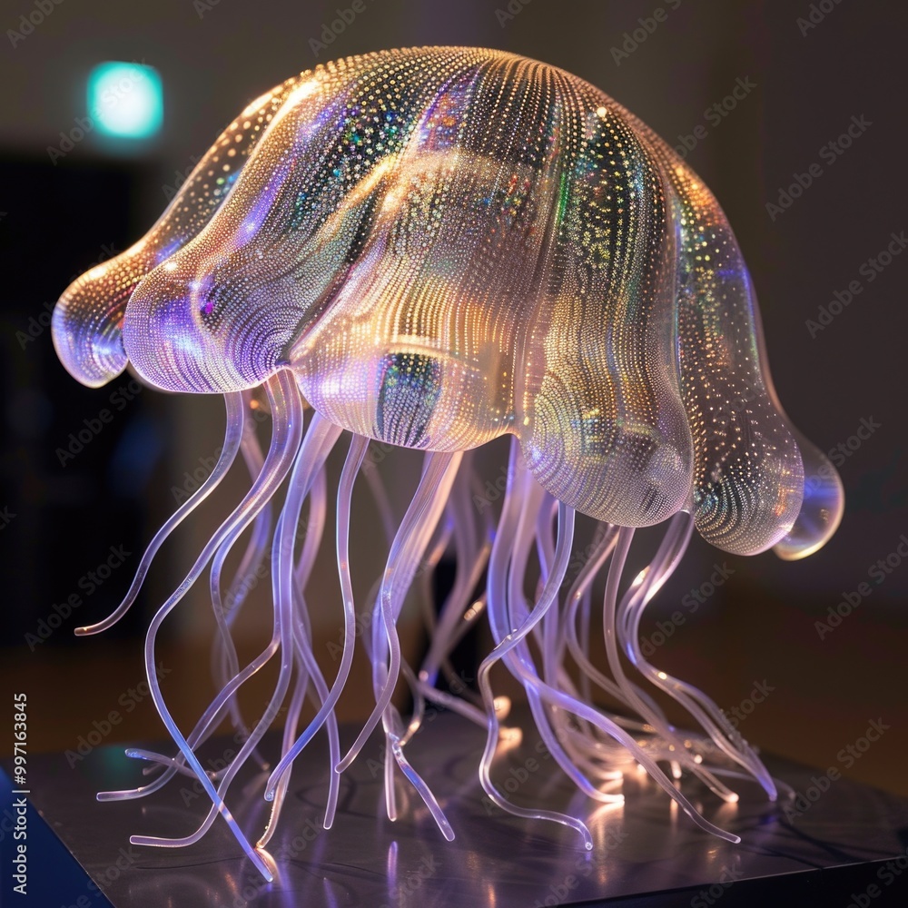 Poster holo 3d shape in the form of a jellyfish. ai generative.