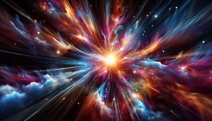 Abstract cosmic explosion with vibrant colours and dynamic motion.