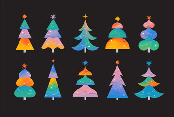 Modern Christmas Tree collection. Modern style, gradient color, minimalist trees. Colorful vibrant concept design