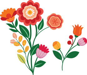 Beautiful romantic flower collection with roses, leaves, floral bouquets 