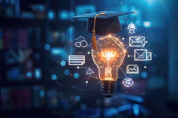 E Learning Graduate Certificate Program with Education Icons.