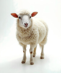 Fototapeta premium close up of a sheep lamp with white wool, isolated on a white background
