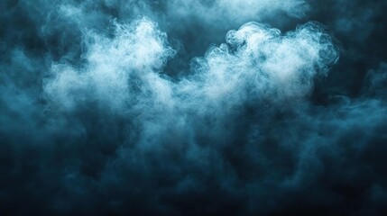 Obraz premium Mysterious blue fog swirling in darkness, creating an atmospheric and moody background for various creative projects.