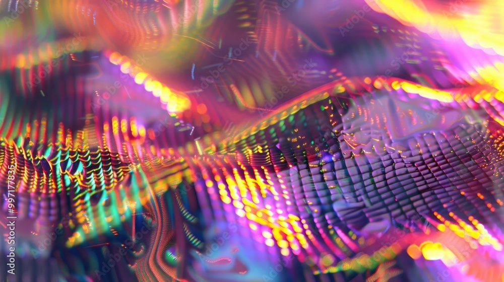 Poster holo abstract 3d shape. glitch effect. ai generative.