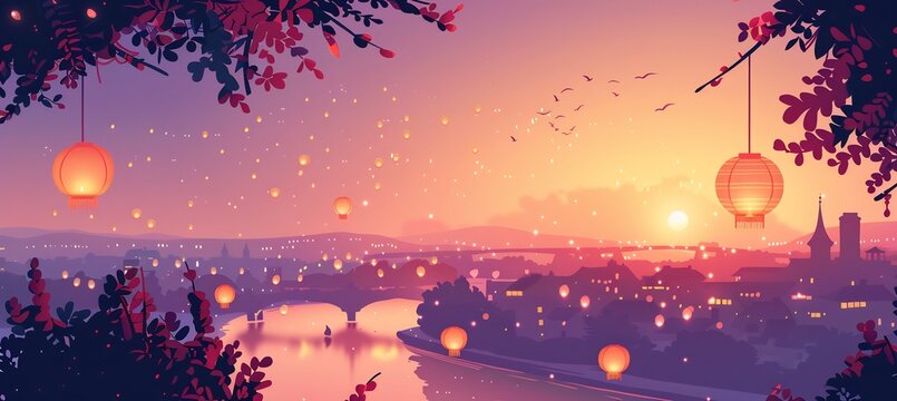 Chinese MidAutumn Festival scene where the lanterns released into the sky form intricate patterns resembling ancient Chinese calligraphy that tells a story as they rise