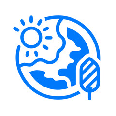 A blue circle with a sun in the middle and a tree on the right. The sun is shining on the earth and the tree is growing on the side of the earth