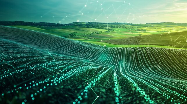 Futuristic AI Crop Analysis and Yield Prediction System in Vibrant Landscape