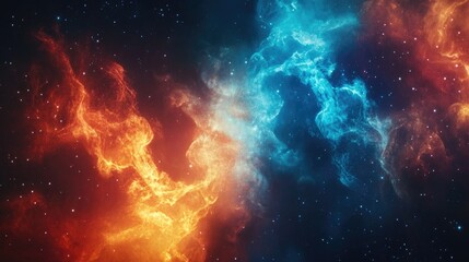 Fototapeta premium Beautiful fire and ice elements glowing in cosmic space, creating an abstract contrast of colors and textures for designers and artists