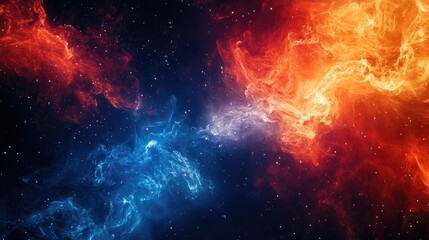 Naklejka premium Cosmic abstract fire and ice elements glowing in space, creating a dynamic and visually inspiring artwork for creative professionals