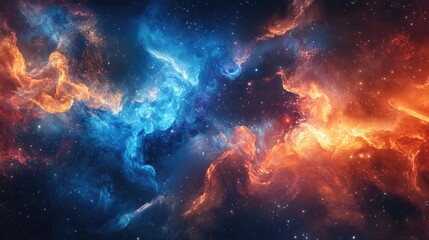 Cosmic abstract fire and ice elements glowing in space, creating a dynamic and visually inspiring artwork for creative professionals