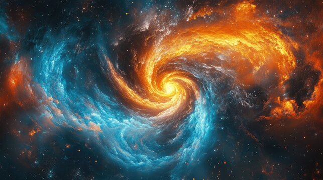 Cosmic space scene featuring vibrant fire and ice elements in an abstract swirl, creating an inspiring and visually striking artwork