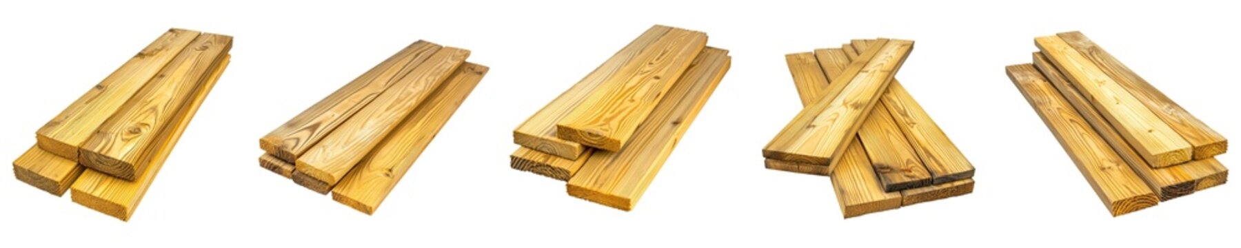 Wood boards set, treated wooden lath for construction isolated Png, transparent without background. 
