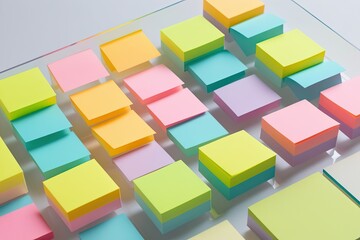 Soft Pastel Stripes of Sticky Notes Against a Clear Background for Office Design