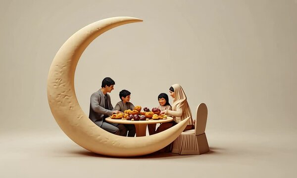 Family Feast Under the Crescent Moon