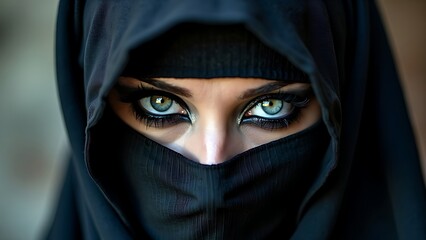 Naklejka premium Beautiful Arab girl with her face covered in hijab